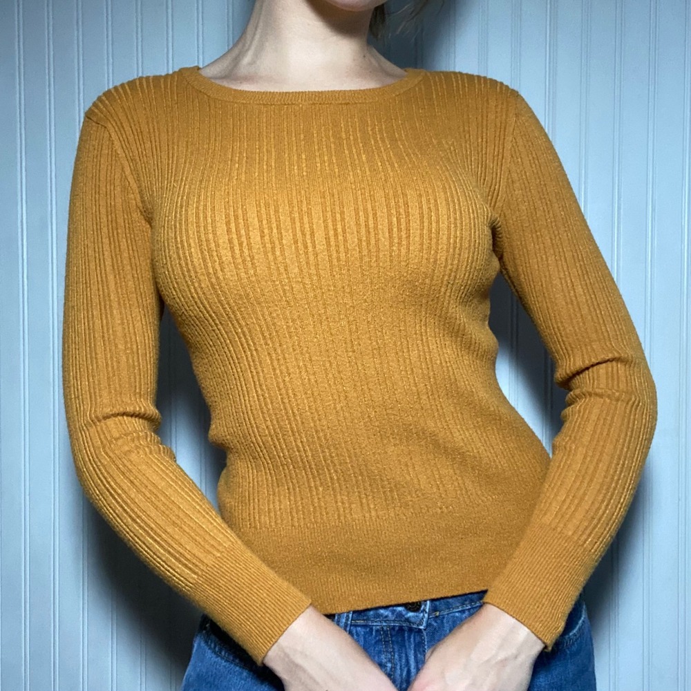 Primark Minimalist Marigold Golden Yellow Ribbed Knit Sweater Layering - Size M